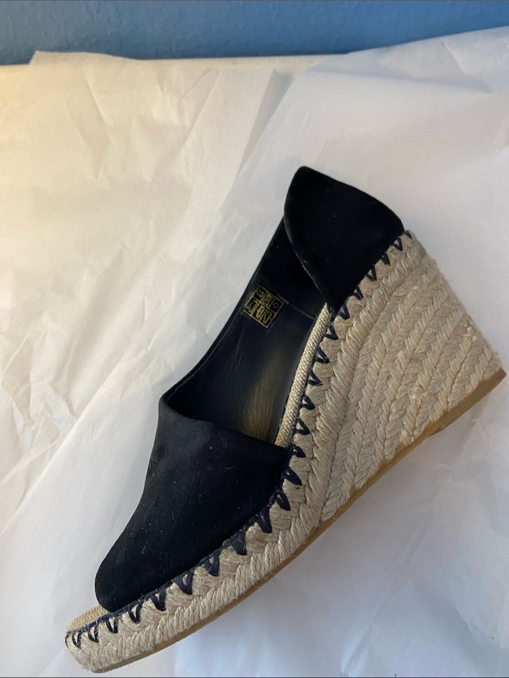 Vince Black Suede Espadrille Wedge Sandals - Picture 4 of 9